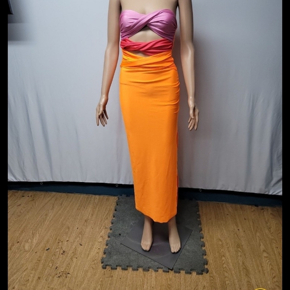 Size Large Dress From Shein Pink and Orange Colorblock Maxi Dress